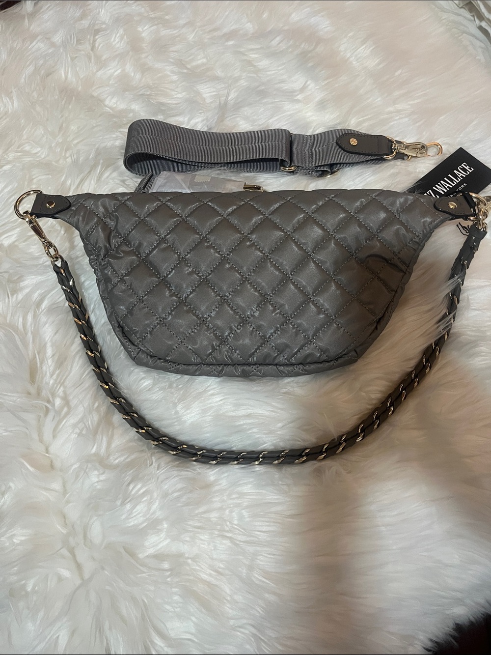 MZ Wallace Quilted Gray Crossbody with Gold Hardware - Picture 4 of 5